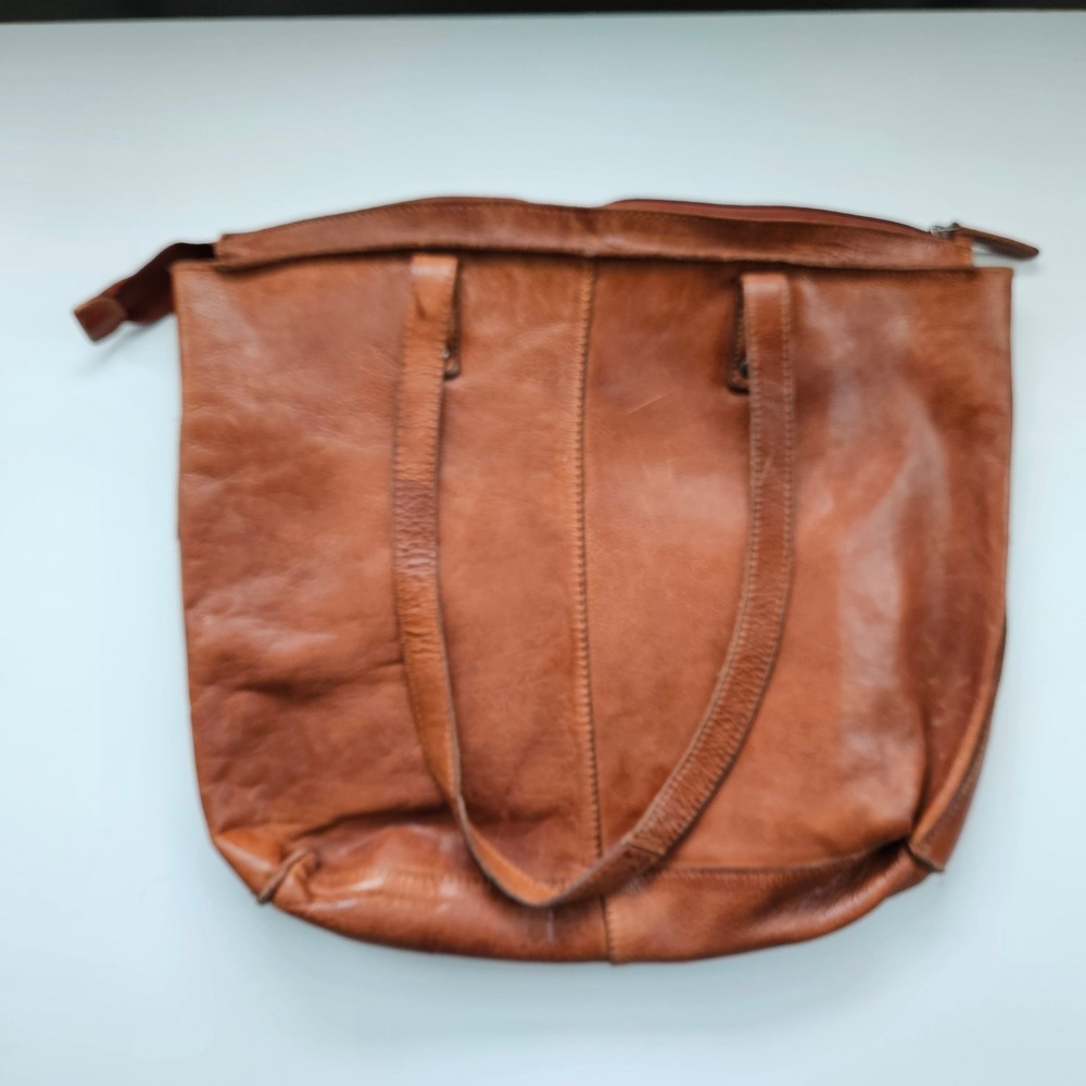 Vilenca Brown Leather Tote Bag Zip Top Large Shoulder Bag Purse Travel - Picture 2 of 12